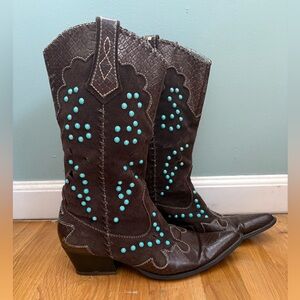 Rampage Leather Upper Turquoise Studded Cowboy Boots Size 8